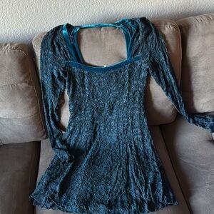 Free People dark green-teal velvet and lace dress L